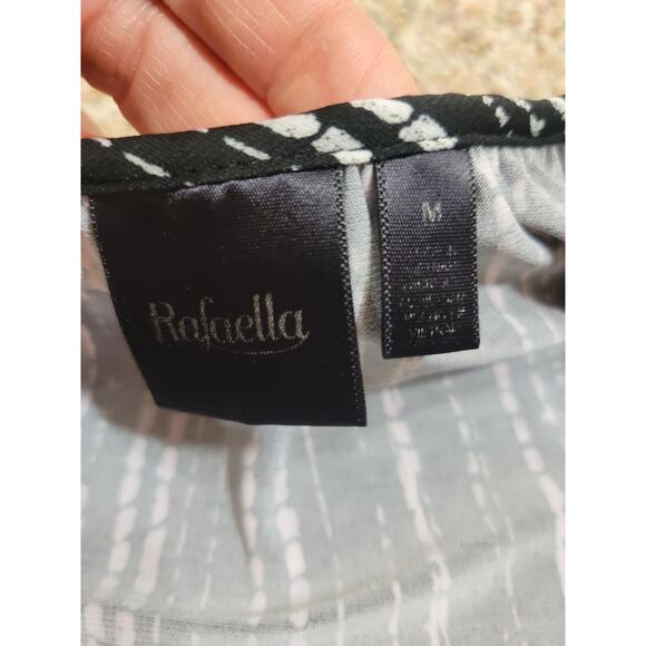 Rafaella Short Sleeve Blouse top Black & White Striped Tassled Medium - Picture 3 of 7